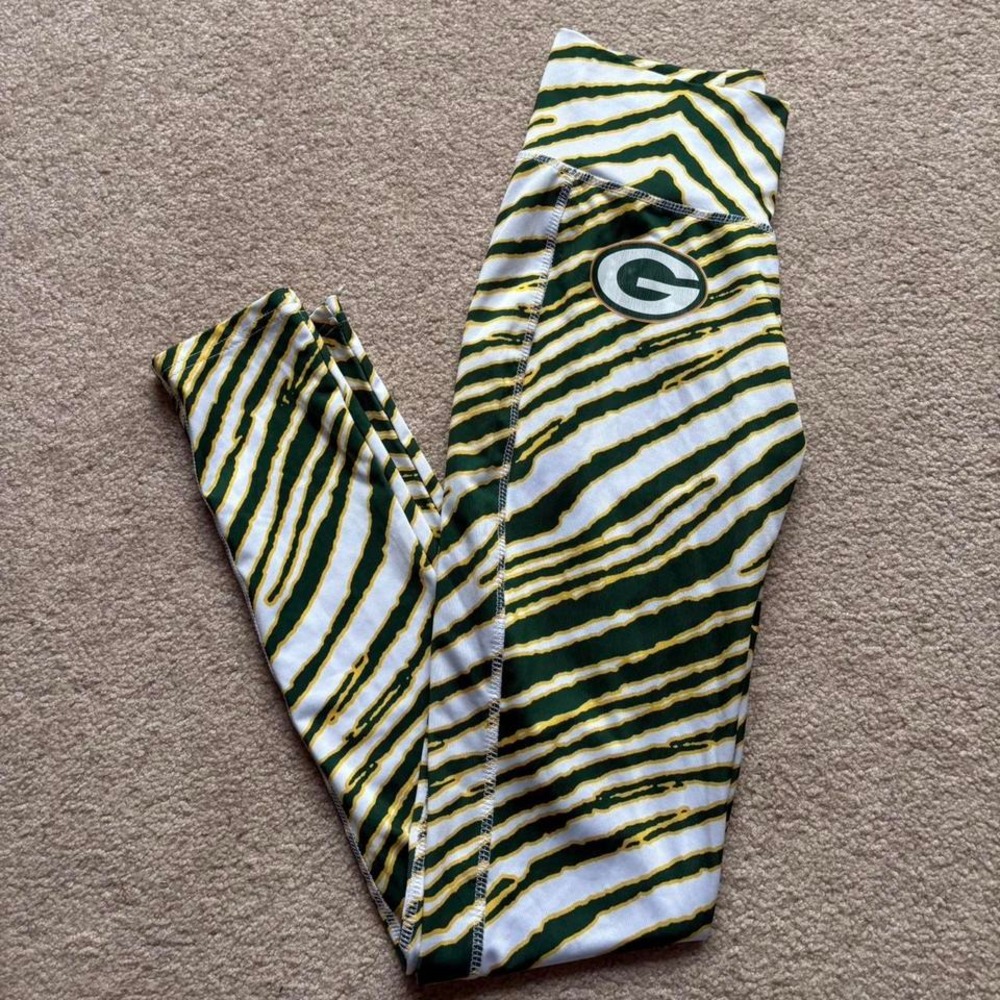 Green Bay Packers Leggings Majestic Zubaz Retro Sz Small Yoga Zebra Print‎ NFL